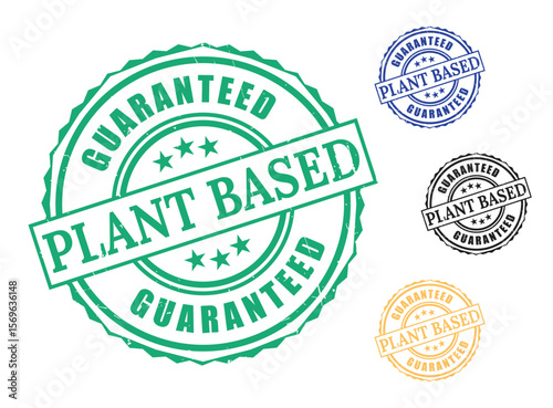Green Vegan Food Labels Collection, Plant-Based Guarantee Vector