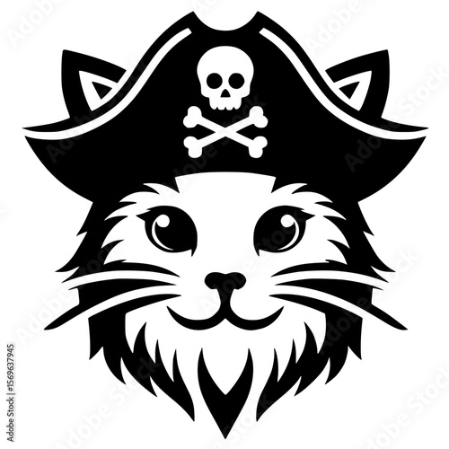 Cute cat pirate silhouette