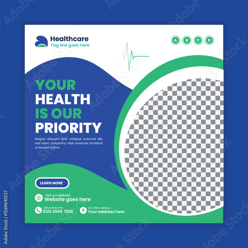 Medical and hospital services social media post banner design, Clinic and doctor appointment Facebook and Instagram post template