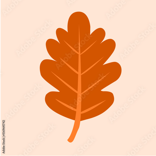 A stylized illustration of a single, orange oak leaf against a light background.