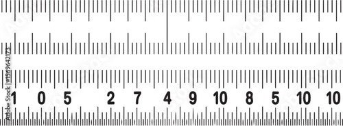 Black and white measuring rulers with precise markings and numbers scale precision