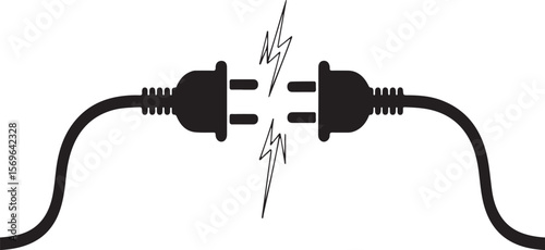 Black electrical plugs connecting with sparks electricity power