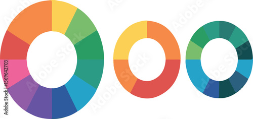 Colorful segmented circles in varying sizes rainbow spectrum