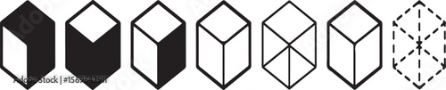 Geometric shapes progression solid outline dashed cube
