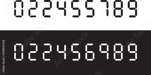 White digital numbers on black and white backgrounds segments display