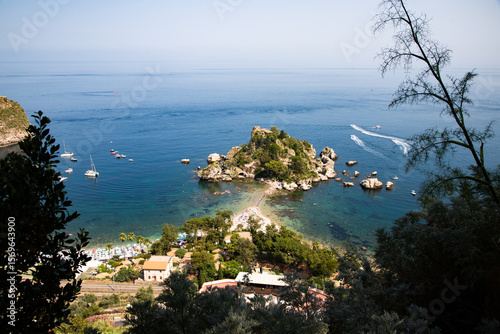 beach and island Isola Bella at Taormina, Sicily