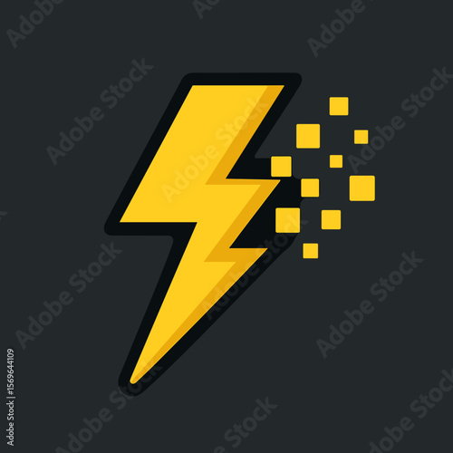 Modern Pixelated Lightning Bolt Electricity Power Digital Icon Design