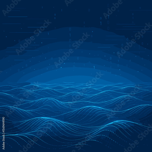 Abstract Digital Wavy Lines Glowing Data Stream Technology Background