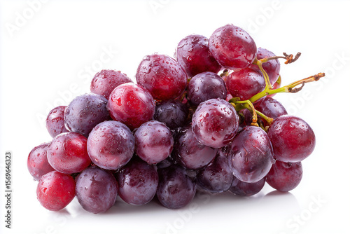 Fresh harvest brunch of purple grape isolated on white background, Close up shot freshness grapes in rattan basket on white background.