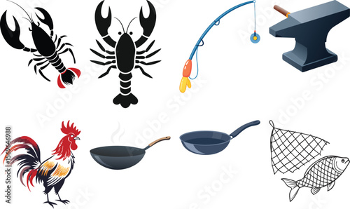 Vector art of a collection of various clip art images isolated on white background