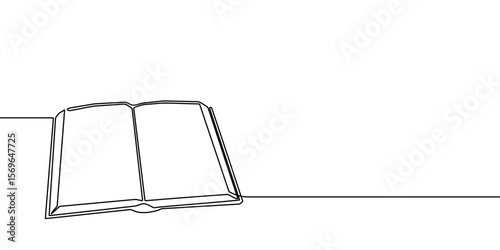 Book line art one open education illustration school read continuous icon. Line book sketch drawn hand bible background library doodle stack outline old shelf paper vector research pen study write.