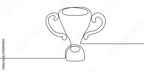 Winner trophy line prize art win sketch icon continuous vector award. Line trophy medal champion doodle victory business outline illustration cup drawing success hand race sport single cartoon.