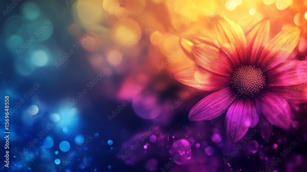 Obraz premium Radiant Bloom, A Close-Up of a Vibrant Flower with Bokeh Lights