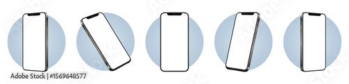 Mockup of a phone screen. Smartphone frameless blank screen. Mobile phone from different angles. Social media promotion.
