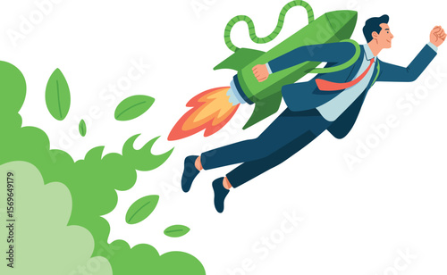 Businessman flying with a rocket on his back for business growth ai generated vector