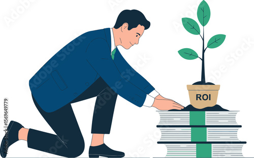 Businessman Nurturing ROI Growth with Education and Investment in the Future ai generated vector