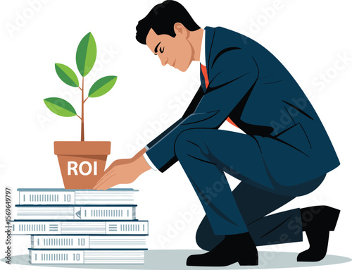 Businessman Nurturing ROI Growth with Knowledge and Investment Strategy ai generated vector