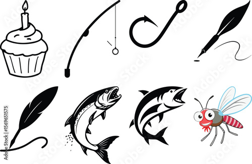 Vector Clipart Bundle Fishing, Writing, and Birthday Icons