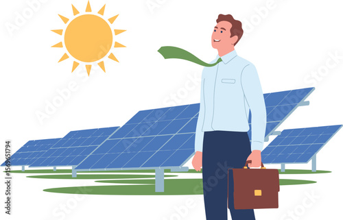 Businessman with Solar Panels Clean Energy Future Sustainable Investment ai generated vector