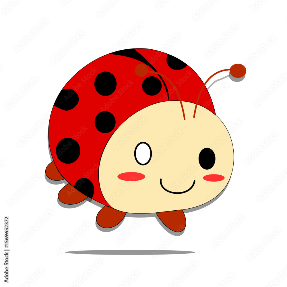 Obraz premium A cute ladybug cartoon with a happy expression and rounded red shell. Ideal for kids’ content, educational visuals, and nature-themed merchandise.