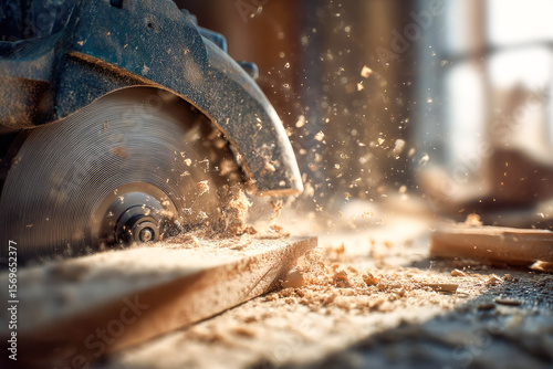 A carpenter works on woodworking the machine tool. Carpenter working on woodworking machines in carpentry shop.