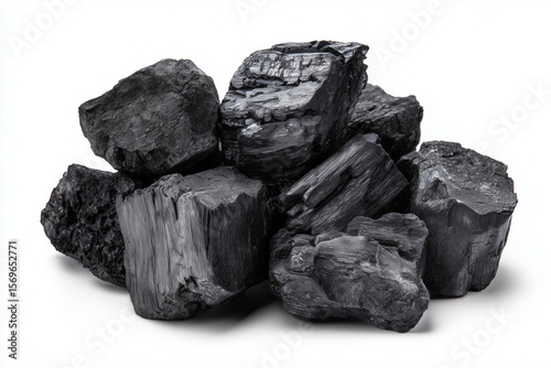 Wooden charcoal isolated on white background, Selective focus coal for barbecue on white background.