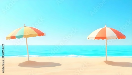 Cartoon Beach Background with Umbrellas and Sand