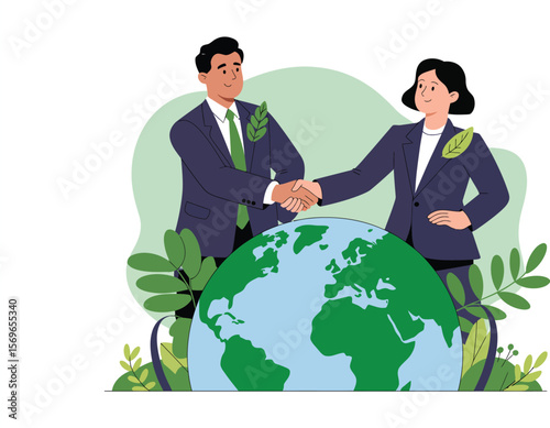 Global Partnership for Sustainability Business People Shaking Hands Over the Earth ai generated vector