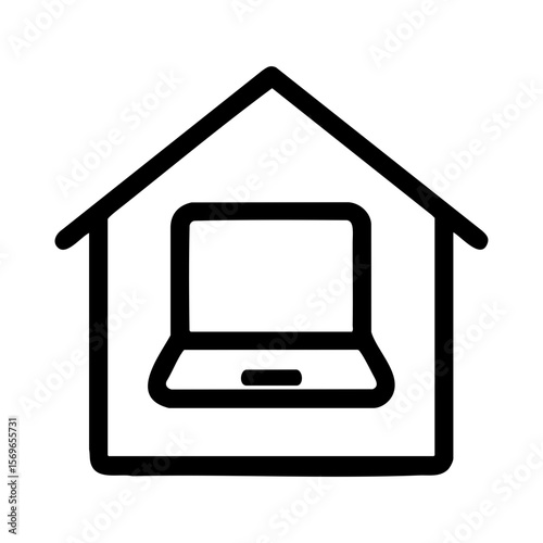 Laptop in House Icon Symbolizing Home Office Setup for Remote Work and Virtual Workplace Environment