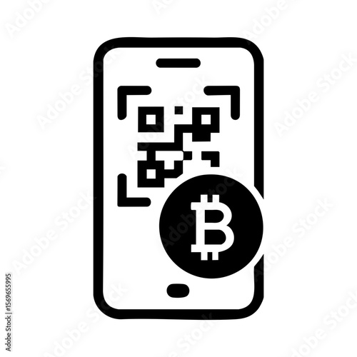 Bitcoin QR Code Scan Icon for Crypto Payment via Mobile Wallet and Digital Transfer