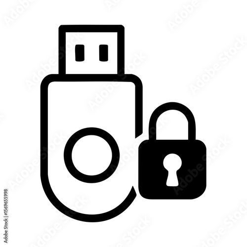 USB Security Key Icon with Padlock for Cryptocurrency Wallet and Hardware Authentication