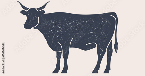 Cow, bull, beef. Hand drawn silhouette. Vintage retro print, black white cow, bull, beef sketch ink pencil drawing. Sketch artwork silhouette cow bull. Side view profile beef bull. Vector Illustration
