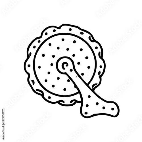 Hand-drawn illustration of a bicycle rear wheel, detailed line art.