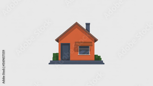 A minimalist 3D rendering of a small house on a white background.