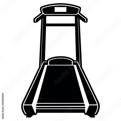 Black silhouette of a modern treadmill isolated on white background