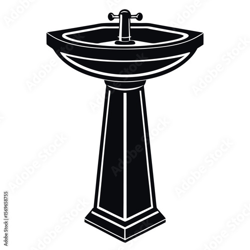 Classic pedestal sink with faucet isolated on white background