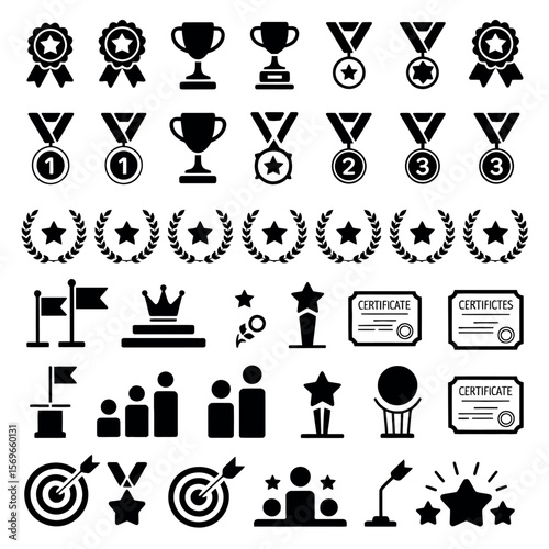 Horizontal Set of Black Award Related Animal Illustration with Helvetica and Courier Fonts