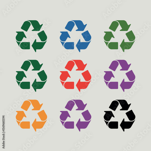 Six Recycling Symbols in a Row Colorful and Clean Design