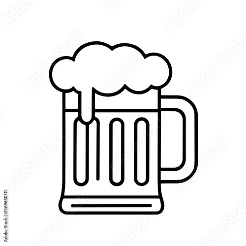 Simple line art illustration of a beer mug overflowing with foamy head.