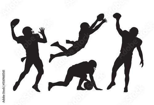 Dynamic silhouettes of american football players in action