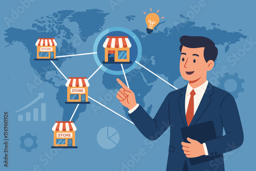 Franchise Business Expansion Concept, Global Franchise Marketing System, Brand Building, Business Network Growth, Store Chain Management, International Market Strategy