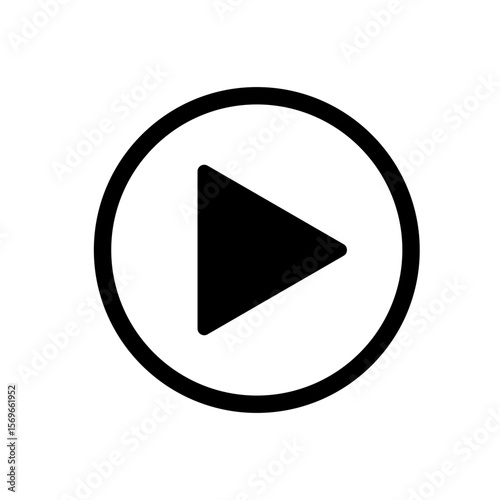 Simple black play button icon inside a circle on a white background for media playback