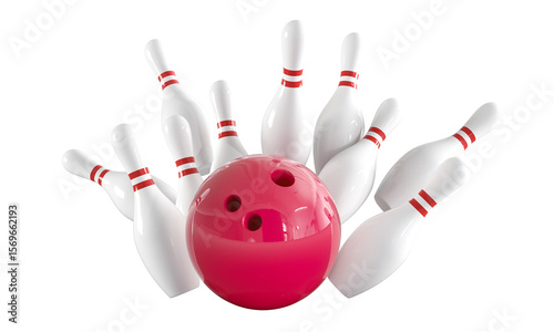 Quadro em tela 3d bowling ball and pins on transparent background
