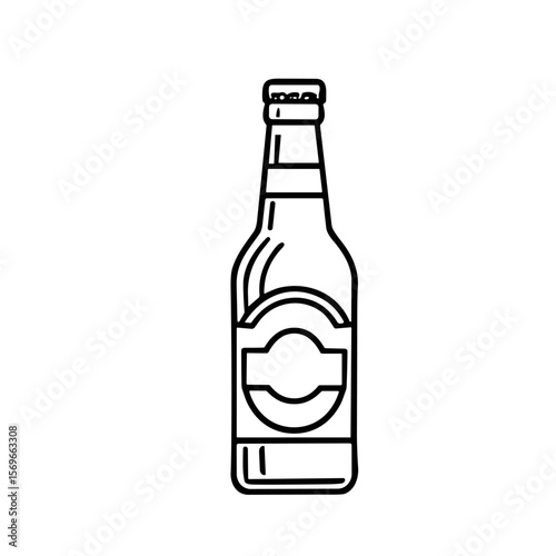 Line art drawing of a beer bottle, simple design, blank label.