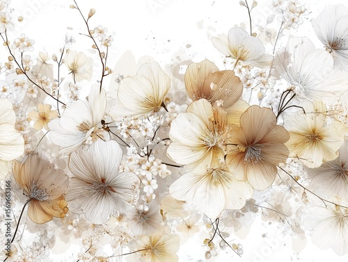 Wallpaper design with flower petals on a white background. Generative AI