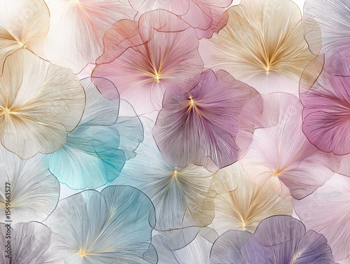 This wallpaper design is designed with soft pastel-colored flowers. Generative AI
