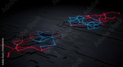 Abstract Network Connections Red and Blue Digital Pathways