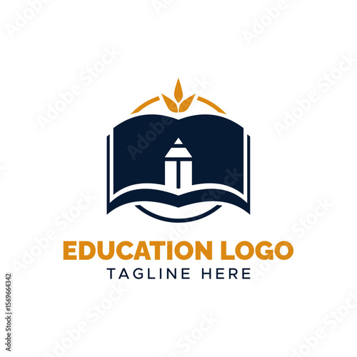Modern Education Logo with Book, Pencil, and Leaf Icon,  Academic and School Branding

