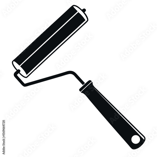 Black paint roller with handle isolated on white background