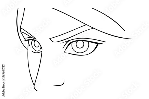 Outline drawing a single eye with eyebrow nose on a eyes face